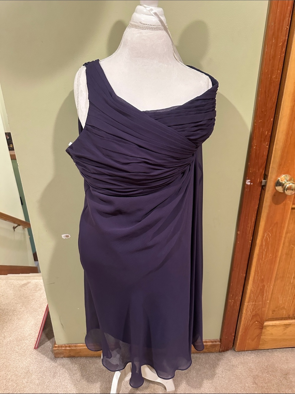Elegant Eggplant Purple Asymmetrical Draped Women’s Dress David’s Bridal